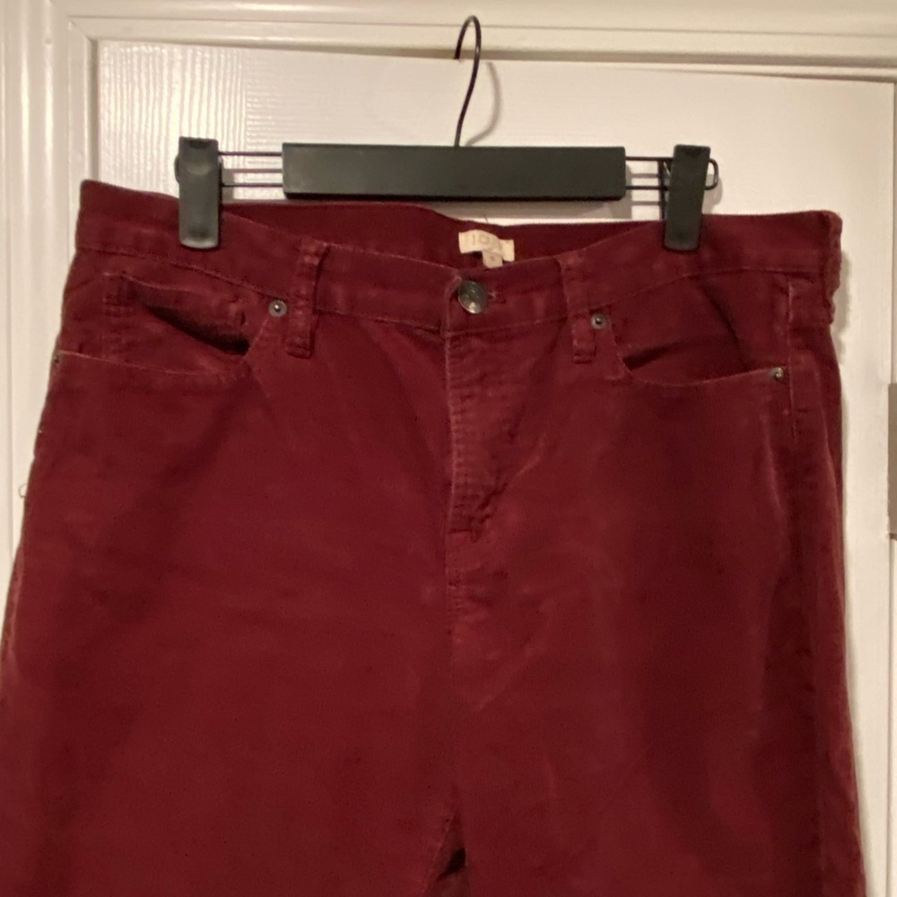 J. Crew Size 10 Burgundy Cotton Stretch Zip Up Straight Leg Corduroy Pants - Picture 4 of 10